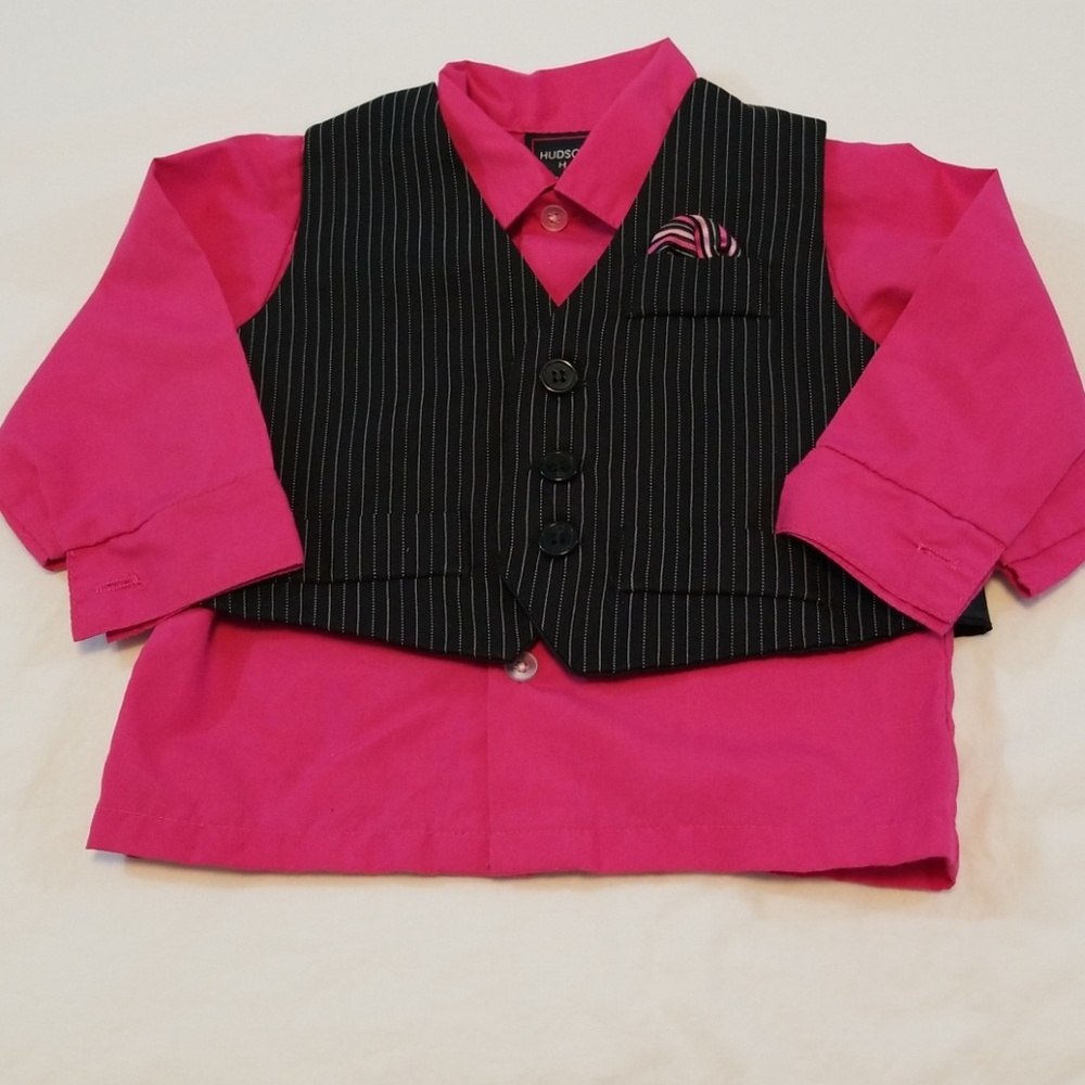 Hudson Ferrell Button Front Shirt Pink Pinstripe Vest Black Baby 18 Months